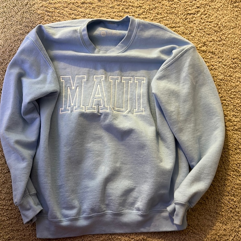 Olivelynn Light Blue “Maui” Crewneck Super Cute, Trendy, and Beachy!